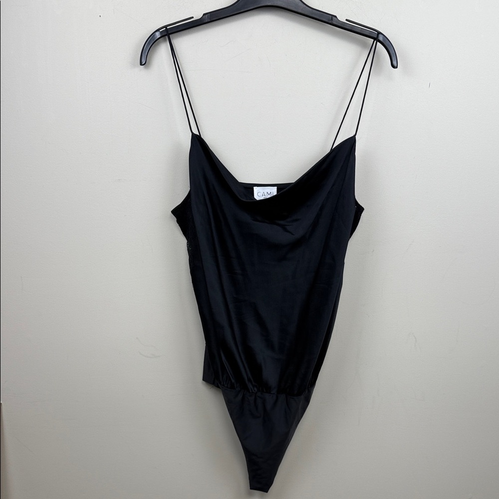CAMI NYC  silk Black Women's Bodysuit with lace sides  Top medium